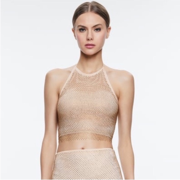Alice + Olivia Jaymee Embellished Crystal Cropped Halter Top - Picture 5 of 7